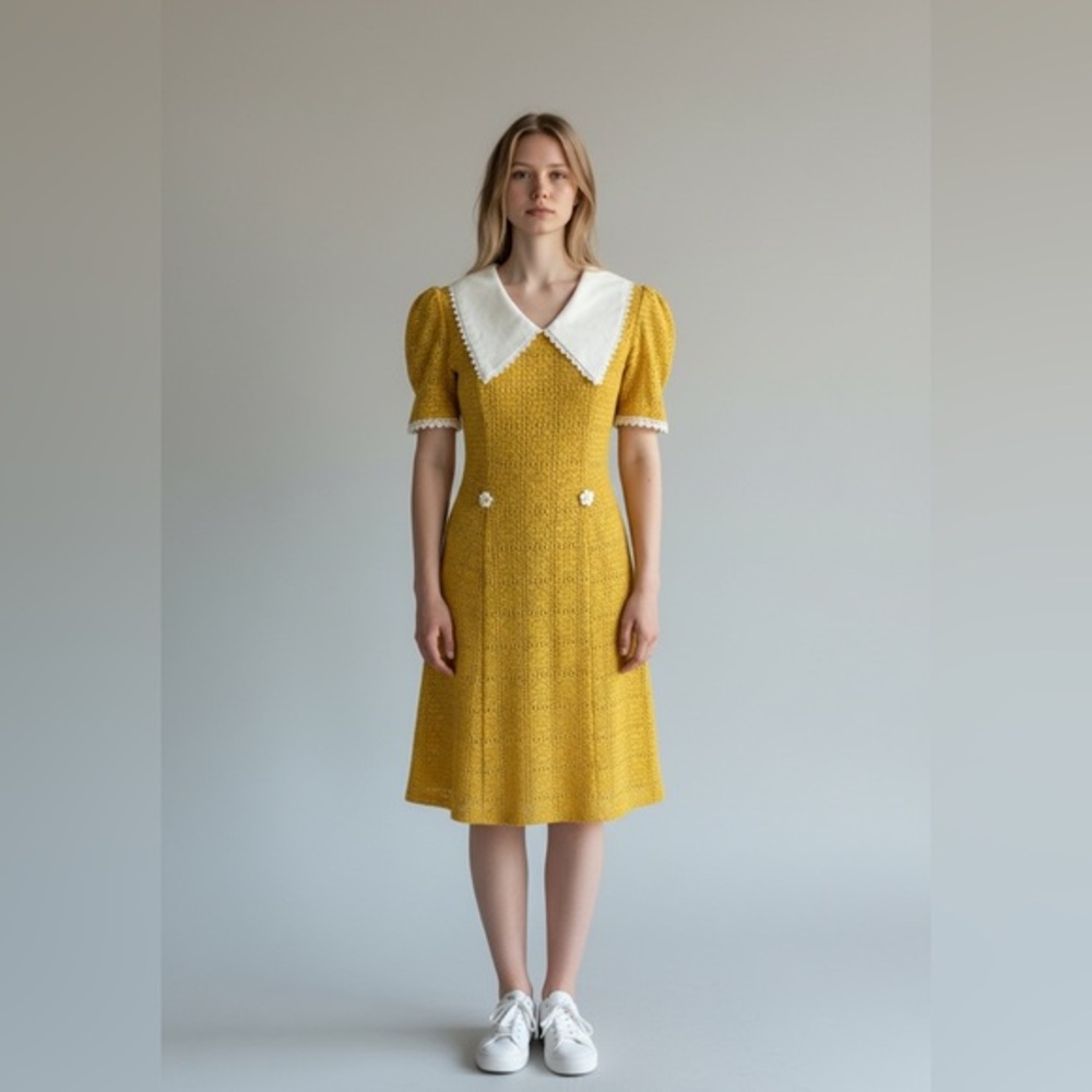Dolce Viva Collection Retro Broderie Anglaise Dress Peter Pan Collar Medium